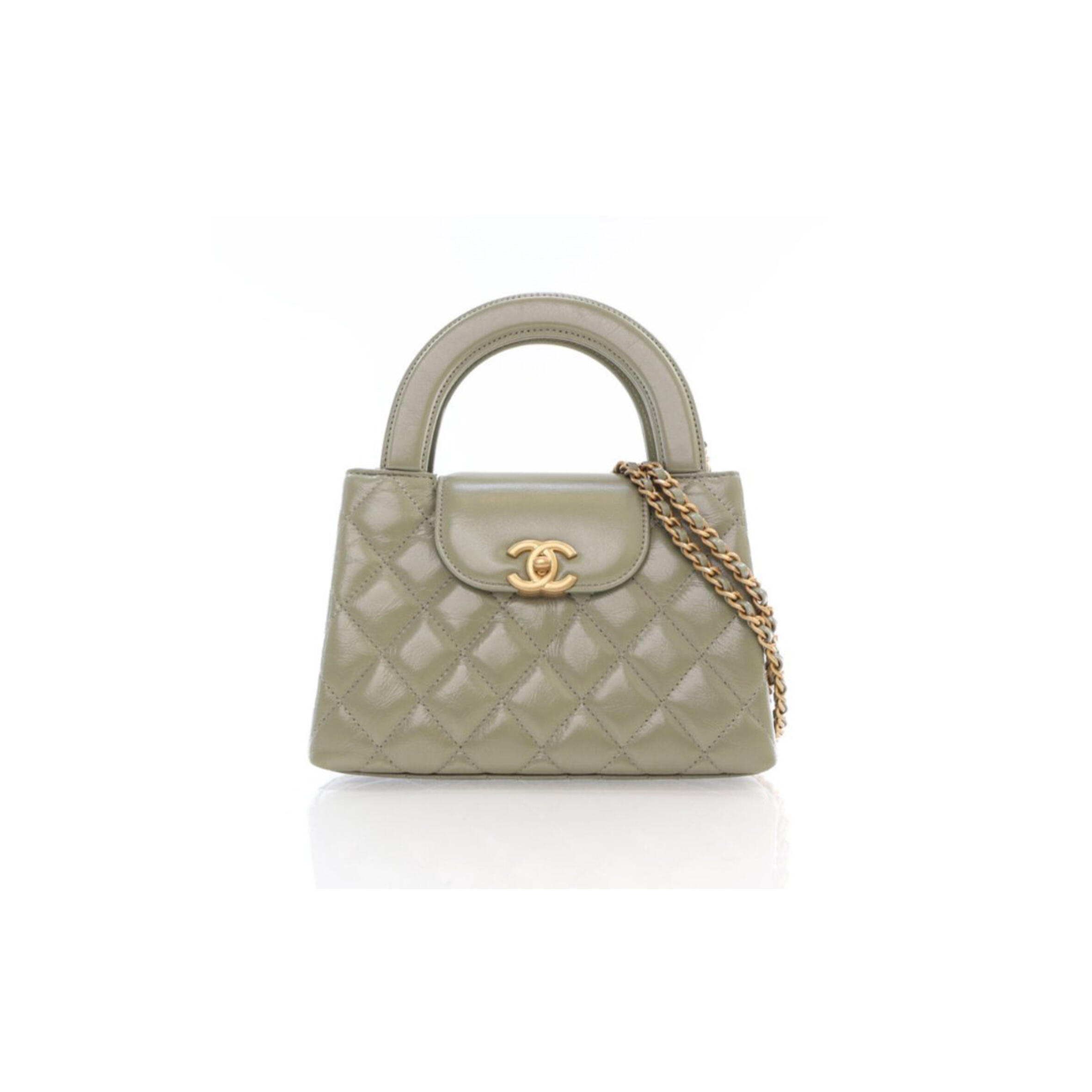 CHANEL MASTER NANO SAGE GREEN GLAZED CALFSKIN KELLY SHOPPER AS4416 (19*13*7cm)
